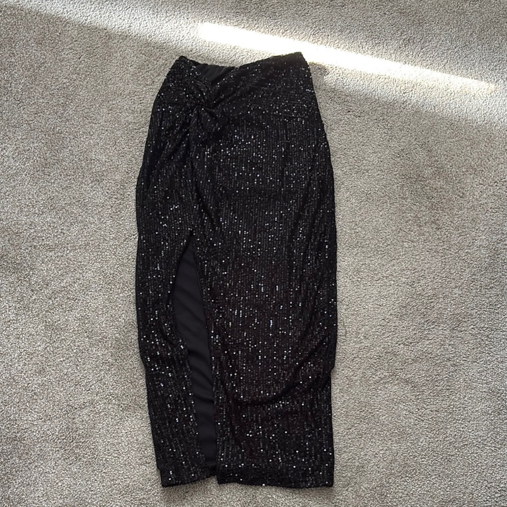 Sequin Black Midi Skirt